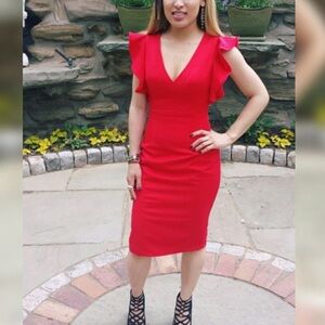 XOXO Red V-Neck Ruffle Short Sleeve Dress 0